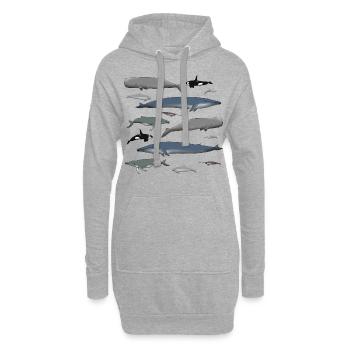 Baleines - Sweat-shirt à capuche long Femme - gris chiné - Devant