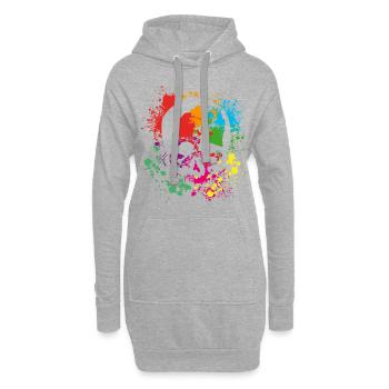 Skull - Totenkopf - Farbkleckse - Hoodie-Kleid - Grau meliert - Vorne