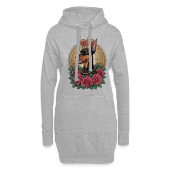 Doberman Pinscher avec couronne et grandes roses - Sweat-shirt à capuche long Femme - gris chiné - Devant