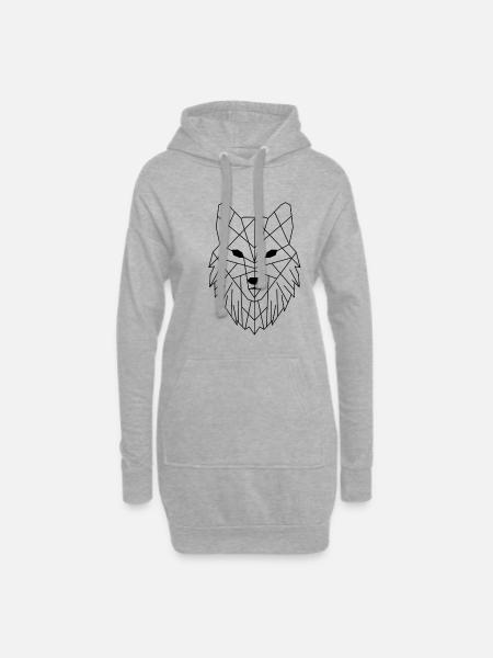 Geometrischer Wolf Polygon Waldtier - Hoodie-Kleid - Grau meliert