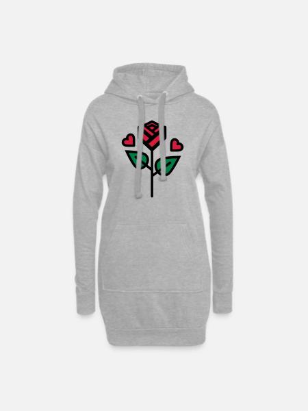 Valentinstag Rose mit Herz - Hoodie-Kleid - Grau meliert
