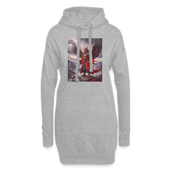 Majestätischer geflügelter Tengu-Krieger mit roter Maske über m - Hoodie-Kleid - Grau meliert - Vorne
