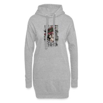 singe pirate - Sweat-shirt à capuche long Femme - gris chiné - Devant