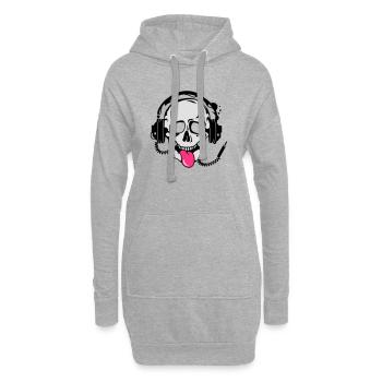 Crâne avec la langue sortie et écouteurs - Sweat-shirt à capuche long Femme - gris chiné - Devant