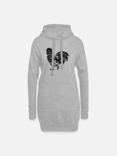 kunstvoll verzierter Hahn Schwarz Weiß - Hoodie-Kleid - Grau meliert