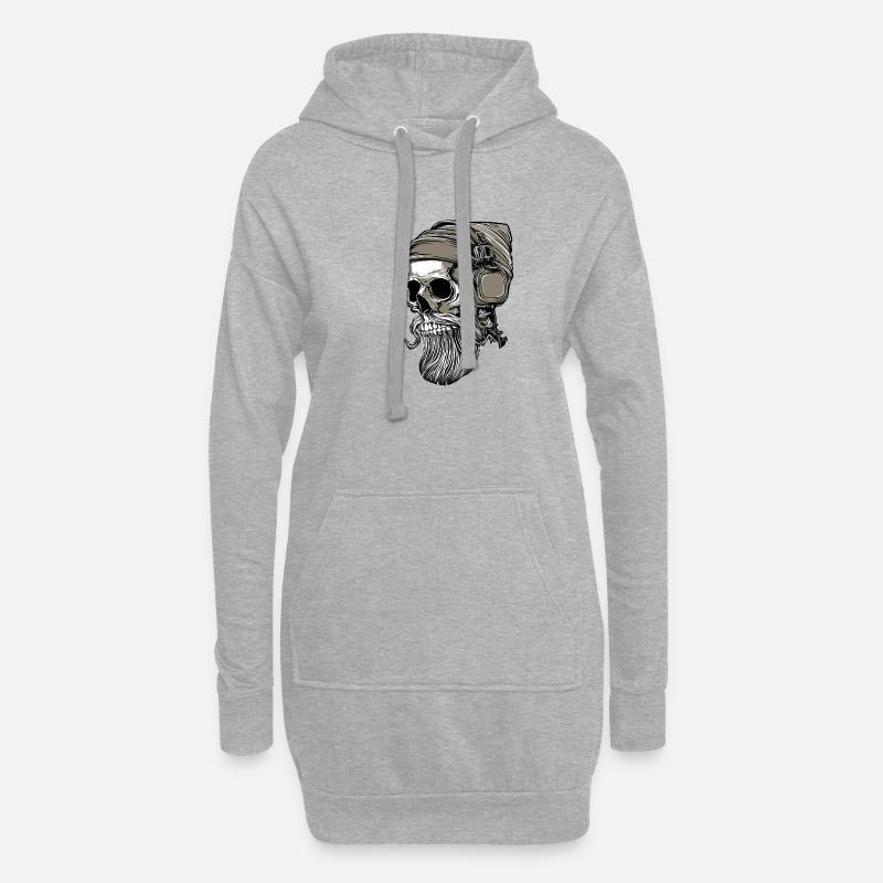 Bart Hipster Skull mit Kopfhörer - Hoodie-Kleid - Grau meliert