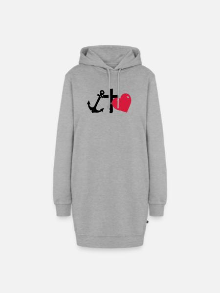 Rote Herzsilhouette glaube-liebe-Hoffnung - Hoodie-Kleid - Grau meliert