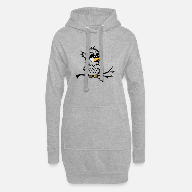 Eine Baby Eule sitzt auf einem Ast - Hoodie-Kleid - Grau meliert