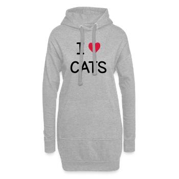I love Cats Geschenk für Katzenfreunde - Hoodie-Kleid - Grau meliert - Vorne