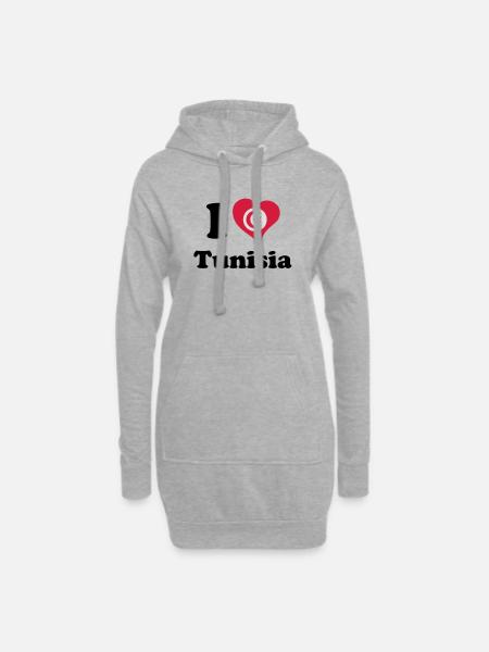 I love Tunisia - J'aime la Tunisie - Sweat-shirt à capuche long Femme - gris chiné