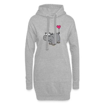 Nilpferd mit Herzballon - Hoodie-Kleid - Grau meliert - Vorne