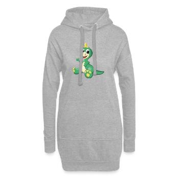 sitzender süßer Dino - Hoodie-Kleid - Grau meliert - Vorne