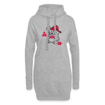 niedliche Maus mit Weihnachtsmütze - Hoodie-Kleid - Grau meliert - Vorne