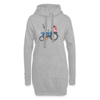 Ulkiges Schwein auf Traktor - Hoodie-Kleid - Grau meliert - Vorne
