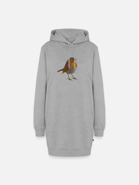Rotkehlchen Porträt, Vogelkunst - Hoodie-Kleid - Grau meliert