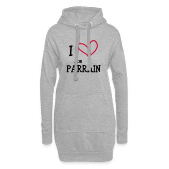 I Love Mon Parrain - Sweat-shirt à capuche long Femme - gris chiné - Devant