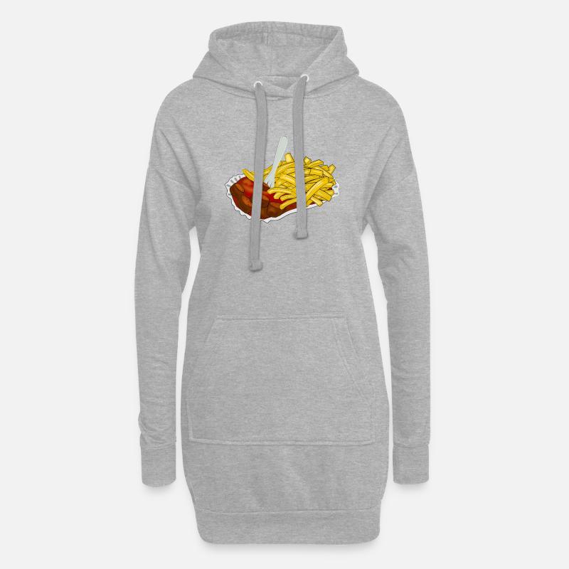 Currywurst mit Pommes - Hoodie-Kleid - Grau meliert