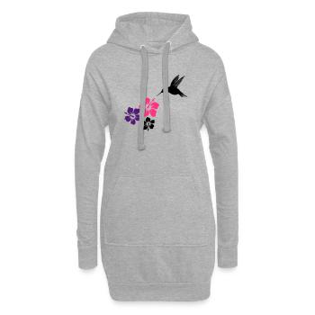 Kolibri mit Hibiskusblüten, hummingbird - Hoodie-Kleid - Grau meliert - Vorne