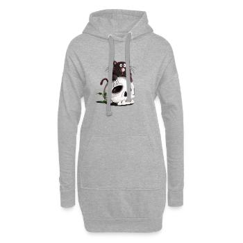 Schwarze Katze und Totenkopf Comic - Hoodie-Kleid - Grau meliert - Vorne