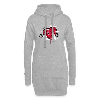 verschnürtes & repariertes Herz mit Schlüsselloch - Hoodie-Kleid - Grau meliert - Vorne