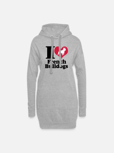 Französische Bulldogge ,I Love French Bulldogs(25) - Hoodie-Kleid - Grau meliert