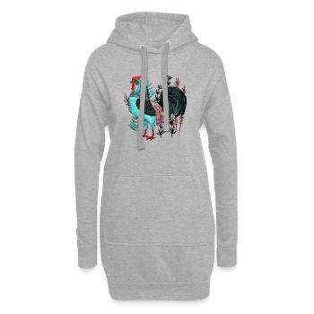 Türkisfarbener Hahn im Pflanzendesign - Hoodie-Kleid - Grau meliert - Vorne