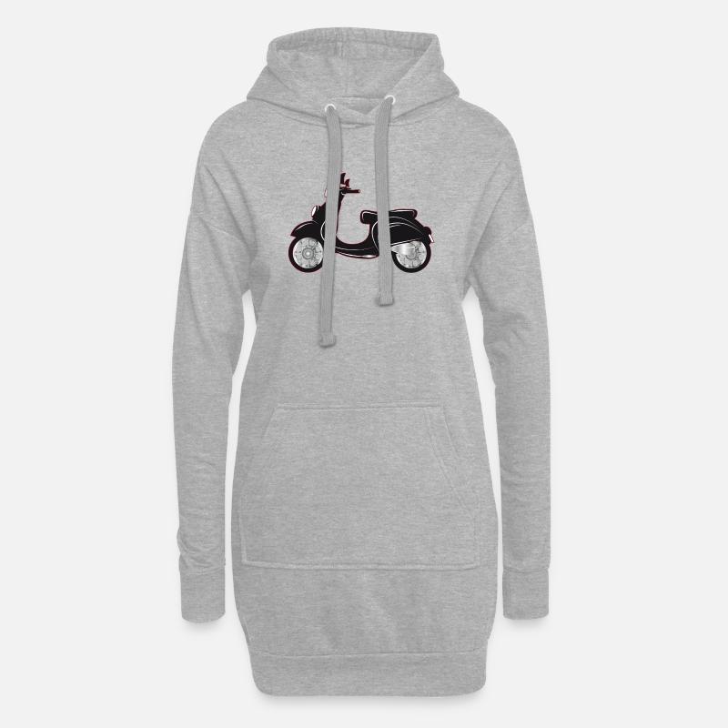 Ein schwarzer Motorroller mit farbigem Rand - Hoodie-Kleid - Grau meliert