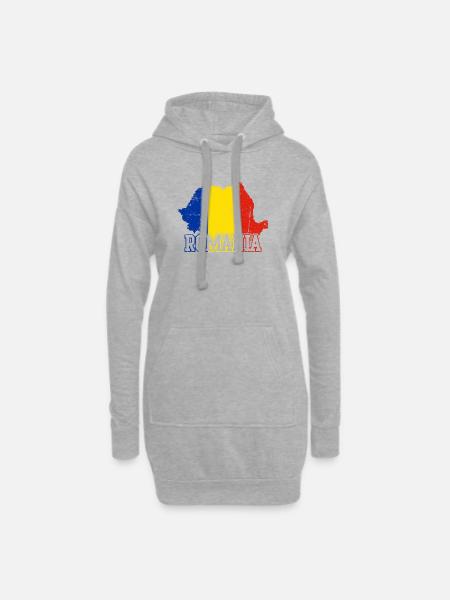 Romania Map Flag Emblem - Hoodie Dress - heather grey