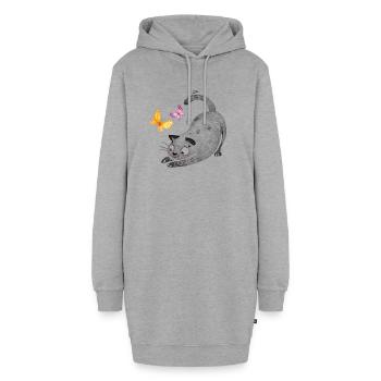 Katzenspiel mit Schmetterlingen - Hoodie-Kleid - Grau meliert - Vorne - AI Model Female 172 light (172cm)