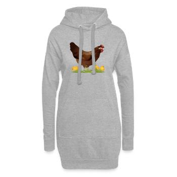 poulet brun avec poussins fraîchement éclos - Sweat-shirt à capuche long Femme - gris chiné - Devant