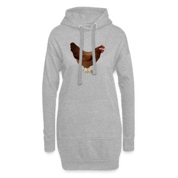 Handgezeichnetes koloriertes braunes Huhn - Hoodie-Kleid - Grau meliert - Vorne