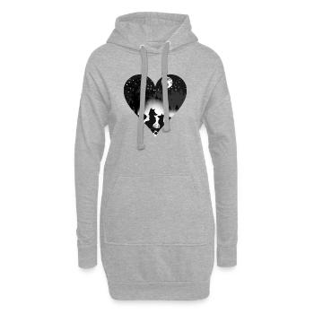 zwei verliebte Füchse im Mondschein - Hoodie-Kleid - Grau meliert - Vorne