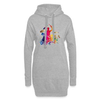 farbenfroher Schlagzeuger sitzt am Schlagzeug - Hoodie-Kleid - Grau meliert - Vorne