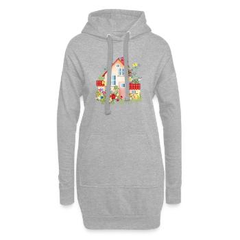 villa colorée avec jardin luxuriant - Une maison de rêve - Sweat-shirt à capuche long Femme - gris chiné - Devant