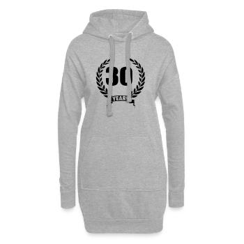 Lorbeerkranz 30 Jahre mit Nummer und Bannerjahr - Hoodie-Kleid - Grau meliert - Vorne