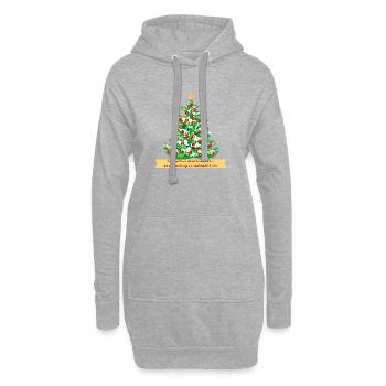 Weihnachtsbaum rot goldener Christbaumschmuck - Hoodie-Kleid - Grau meliert - Vorne