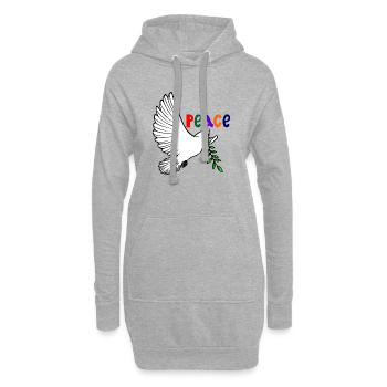 Friedenstaube weiß mit Lorbeerzweig Text Englisch FRIEDEN - Hoodie-Kleid - Grau meliert - Vorne