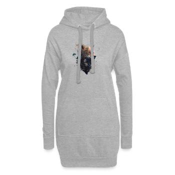 Abstrakter Fuchskopf der aus einem Wald ragt - Hoodie-Kleid - Grau meliert - Vorne