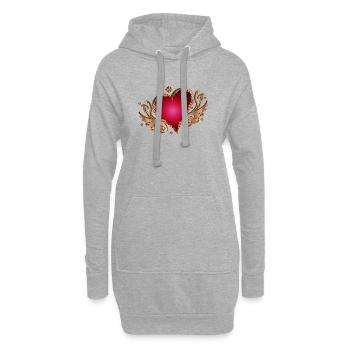 leuchtend rotes Herz mit Flügel in Holz Optik - Hoodie-Kleid - Grau meliert - Vorne