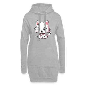 Kawaii White Chibi Cat - Surprise Anime Kitty - Sweat-shirt à capuche long Femme - gris chiné - Devant