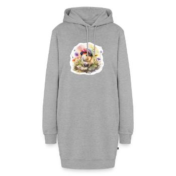 Meerschweinchen in Blumenwiese - Hoodie-Kleid - Grau meliert - Vorne