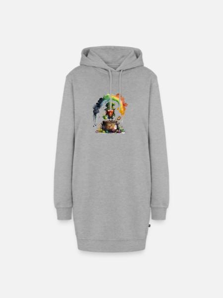 Leprechaun Kobold unter einem Regenbogen - Hoodie-Kleid - Grau meliert