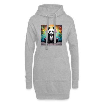 Panda mit neonfarbenen Kopfhörern - Hoodie-Kleid - Grau meliert - Vorne