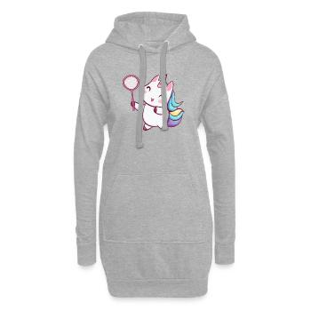Mignonne licorne kawaii jouant au tennis de badminton - Sweat-shirt à capuche long Femme - gris chiné - Devant