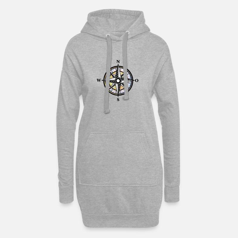 Kompass | Dein Wegweiser | Geschenkidee - Hoodie-Kleid - Grau meliert