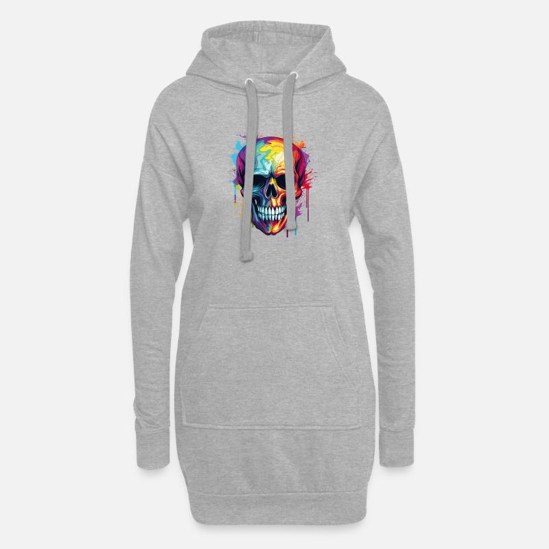 Psychedelischer Rainbow Farbschädel  - Hoodie-Kleid - Grau meliert