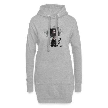 Drollige Schwarze Katze - Hoodie-Kleid - Grau meliert - Vorne