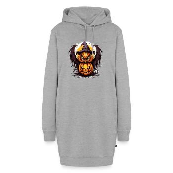 Halloween Eule mit Kürbis-Motiv - Hoodie-Kleid - Grau meliert - Vorne