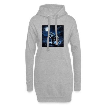 Blauer Mondlöwe in Nachtwald - Hoodie-Kleid - Grau meliert - Vorne