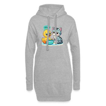Scène de jeu fantaisiste entre canard et chat - Sweat-shirt à capuche long Femme - gris chiné - Devant